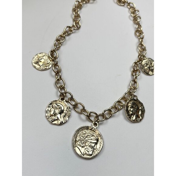 vintage replica Gold-Tone Chain Necklace With Roman Coin Charms For Women - Picture 5 of 5